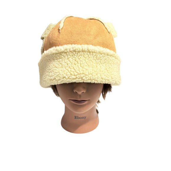 Vintage Tan & Cream Shearling Teddy Bear Ear Winter Hat (NWOT) - Picture 2 of 7